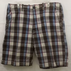 American Eagle Outfitters plaid flat front shorts.